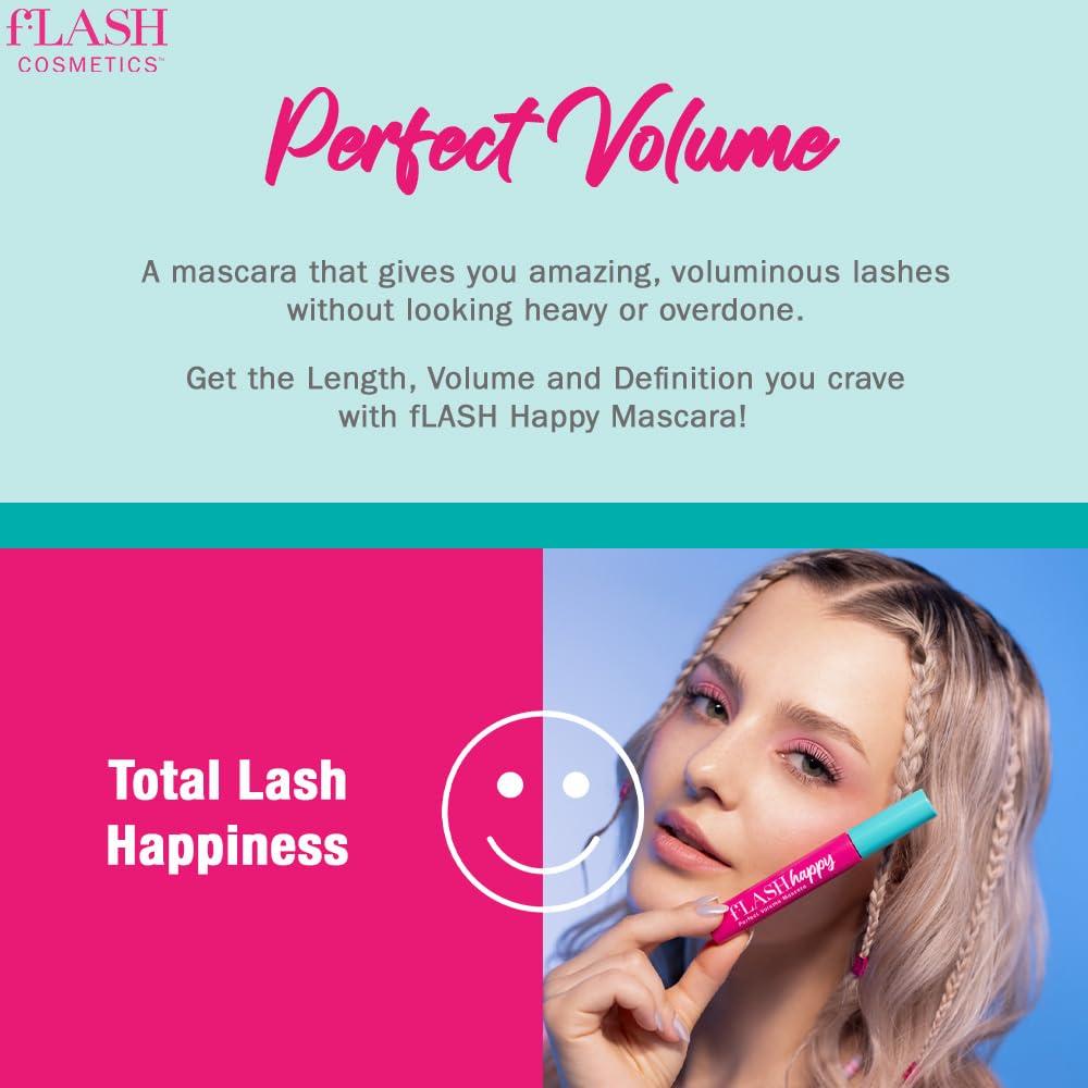 FLASHSERUM fLASH Happy Perfect Volume Mascara with Tapered Brush for Lengthened, Defined, Volumious Lashes - All Day Wear, Smudge Proof, Soft Touch, Super-Black