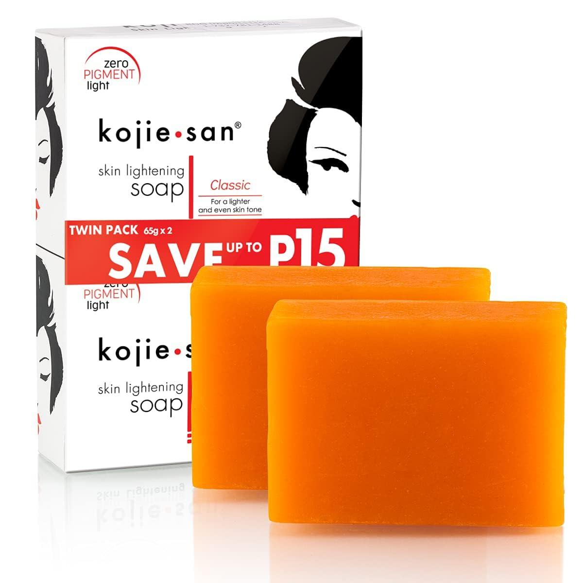 Kojie San Kojie San Skin and Body Brightening Soap - Original Kojic Acid, Dark Spot Remover Bar Soap with Glycerin & Tea Tree Oil - 65g x 2 Bars