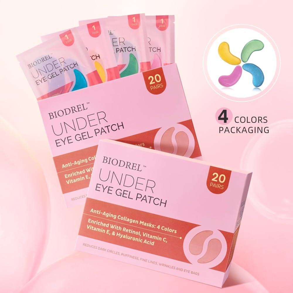 BIODREL BIODREL- Under Eye Patches (20 Pairs) for Dark Circles, Puffy Eyes, Wrinkles, Eye Bags Treatment - Collagen Mask for Men & Women with Retinol, Vitamin C - Cooling Eye Gel Pads - Puffiness Care Masks