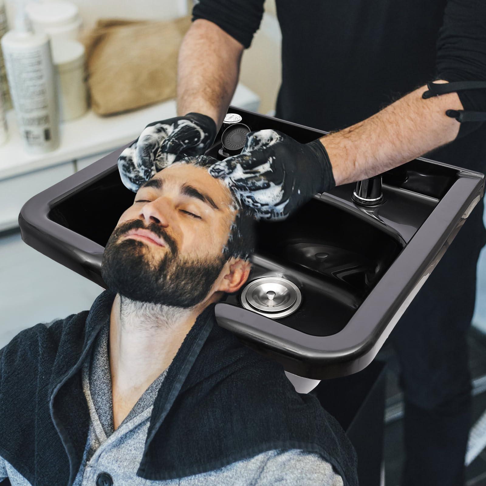 TdiriNar Shampoo Bowl For Salon, Wall Mounted Backwash ABS Salon Spa Barber Equipment With Spray Head, Professional Salon Spa Beauty Brushed Sink 9.84\" in Depth, Portable Shampoo Bowl for Hair Stylists