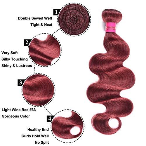 FEEL ME 8A Mink Brazilian Hair Weave 3 Bundles Unprocessed Brazilian Body Wave Virgin Hair Extension Color 33 Human Hair Bundles(14 16 18)