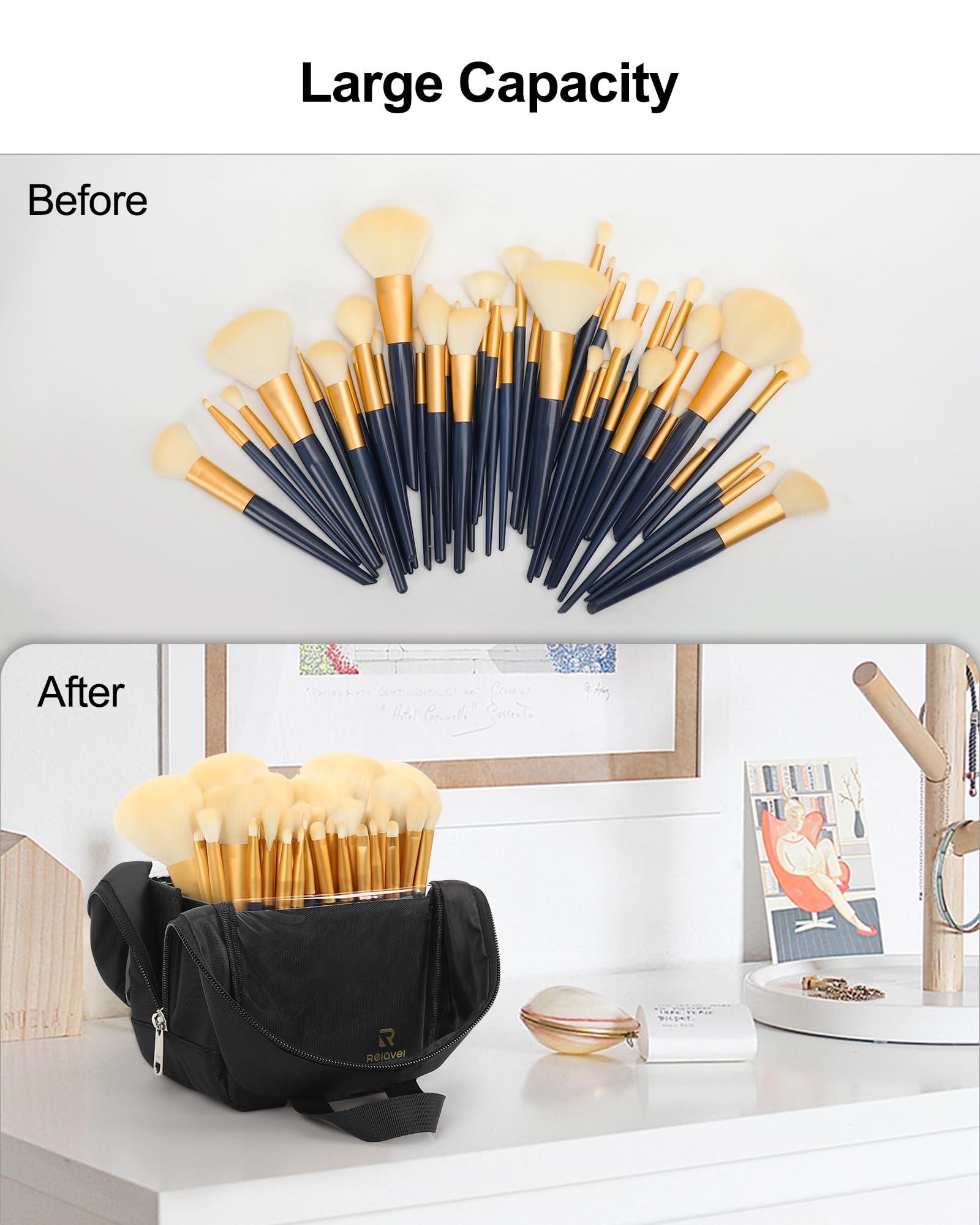 MONSTINA MONSTINA Makeup Brush Organizer Bag,Large Capacity Portable Stand-Up Makeup Brush Holder,Professional Artist Makeup Brush Sets Case Dust-proof TPU Transparent Clear