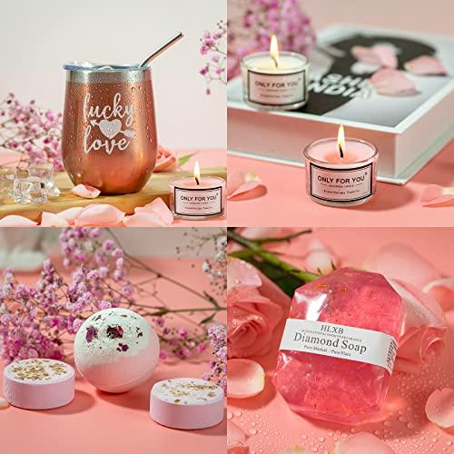 WOZUTUNT Valentine Gifts For Women Best Friend, Pink Relaxing Spa Gift Box Basket For Her, Unique Gifts for Women Mom Sisters Wife Girlfriend Who Have Everything, Happy Birthday Tumbler Bath Gift Boxes Set