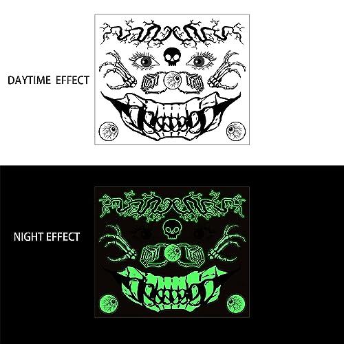 Doneace 10 Sheets Halloween Glow In The Dark Tattoos Face Luminous Temporary Tattoo Waterproof Last Long Glitter Tattoos Stickers Scary Zombie Makeup Kit For Kids Women Girls Boys Adults Party Supplies