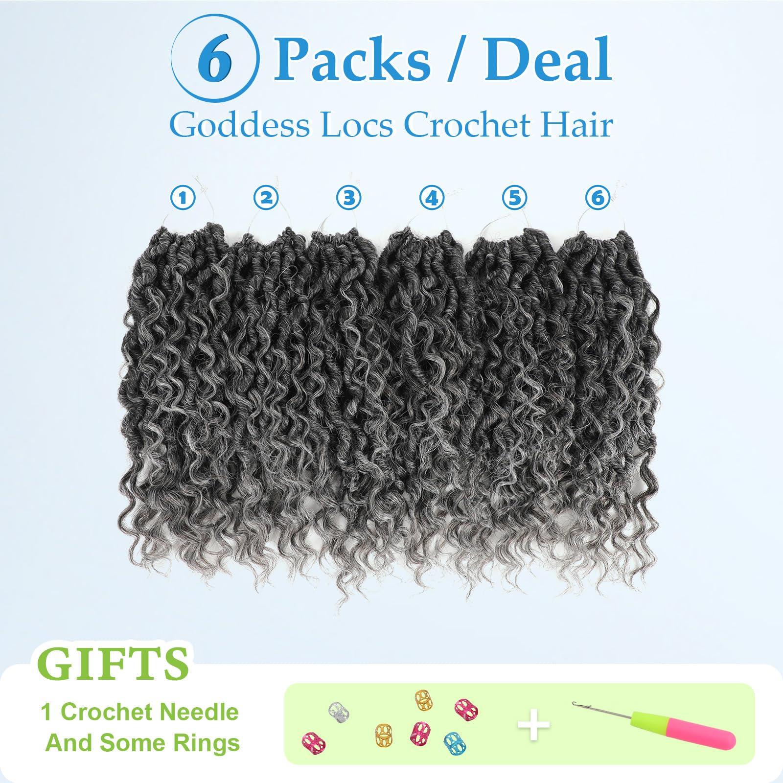 Forevery Forevery Faux Locs Crochet Hair 12 Inch Goddess Locs Crochet Hair 6 Packs PreLooped Crochet Hair for Black Women Grey Crochet Locs with Curly Ends