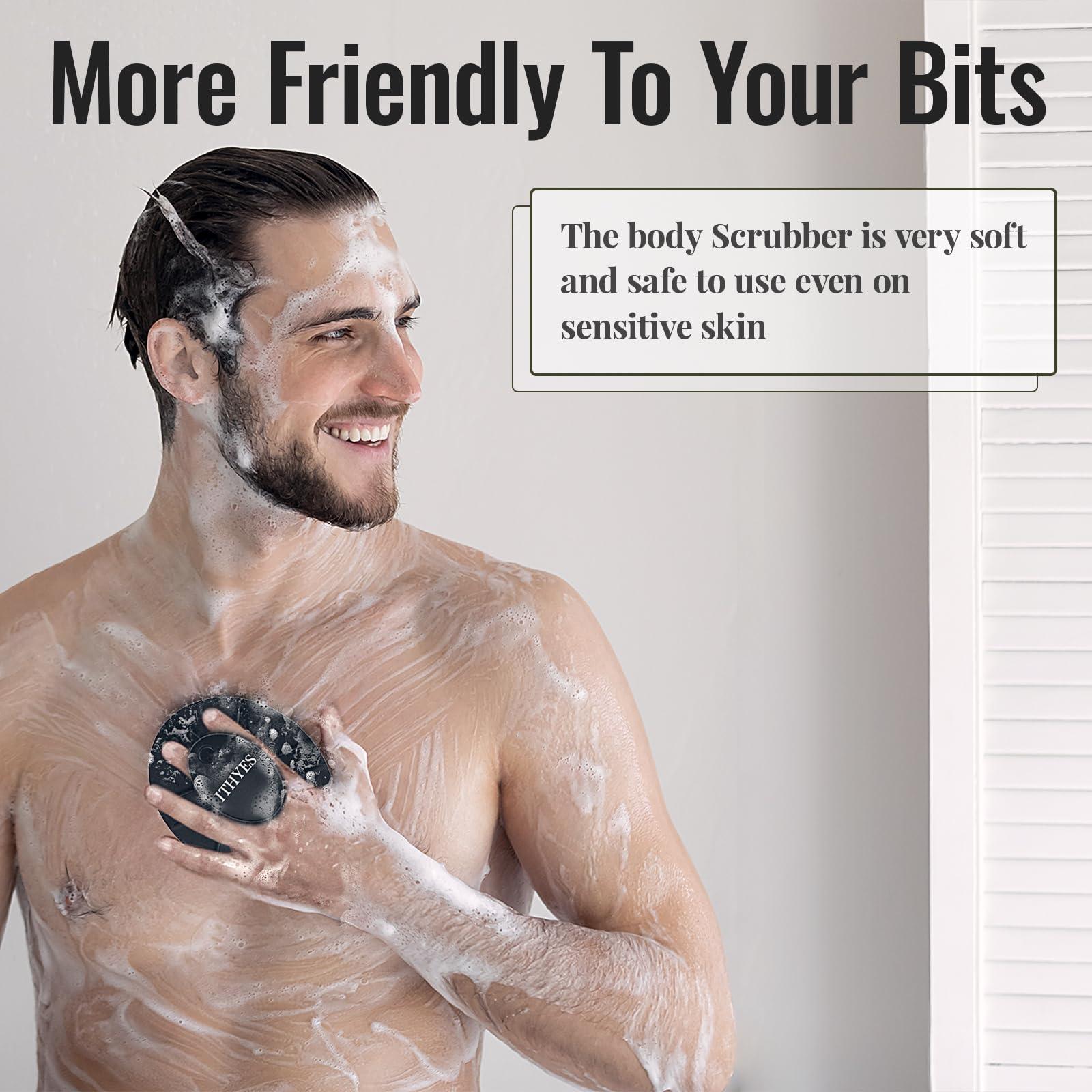 Ithyes Ithyes Silicone Body Scrubber Exfoliating Body Brush for Men Women Lathers Well Easy to Clean More Hygienic Than Loofah Shower Scrubber Face Scrubber for Sensitive Skin 1 Pack (Black)