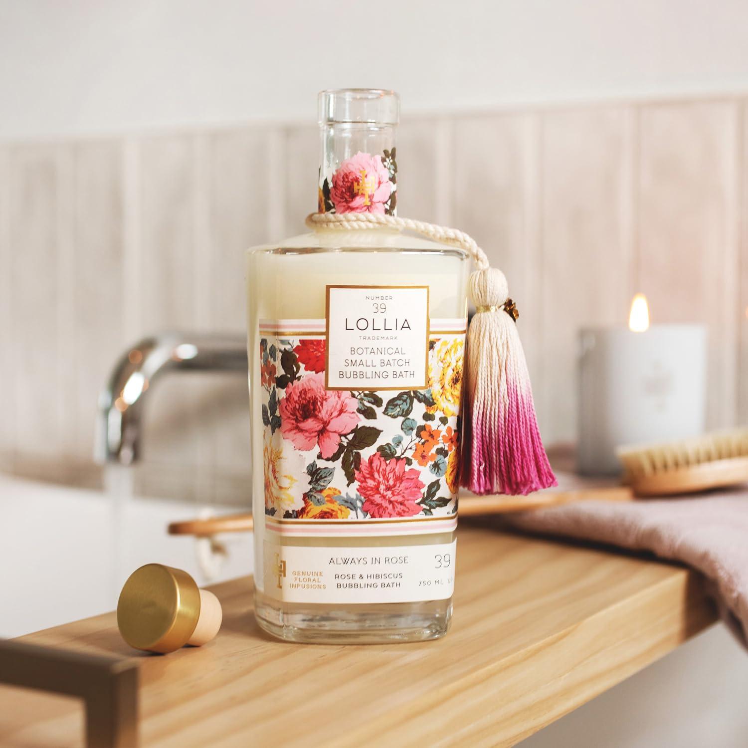 LOLLIA Lollia Always in Rose Bubble Bath, 25 fl. oz. Rose & Hibiscus Scent Soothing & Moisture-Rich Bubble Bath, Hydrating Ingredients, Enchanting Floral Bubble Bath for Women
