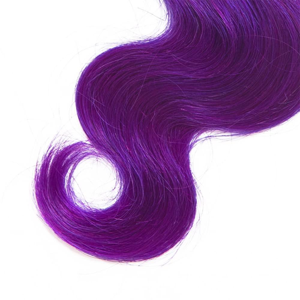 lorauroga Ombre Purple Body Wave Bundles Human Hair Black To Purple Body Wave Hair 3 Bundles 100% Unprocessed Virgin Hair Extensions Tow Tone Hair Bundle For Women 24 26 28 Inch