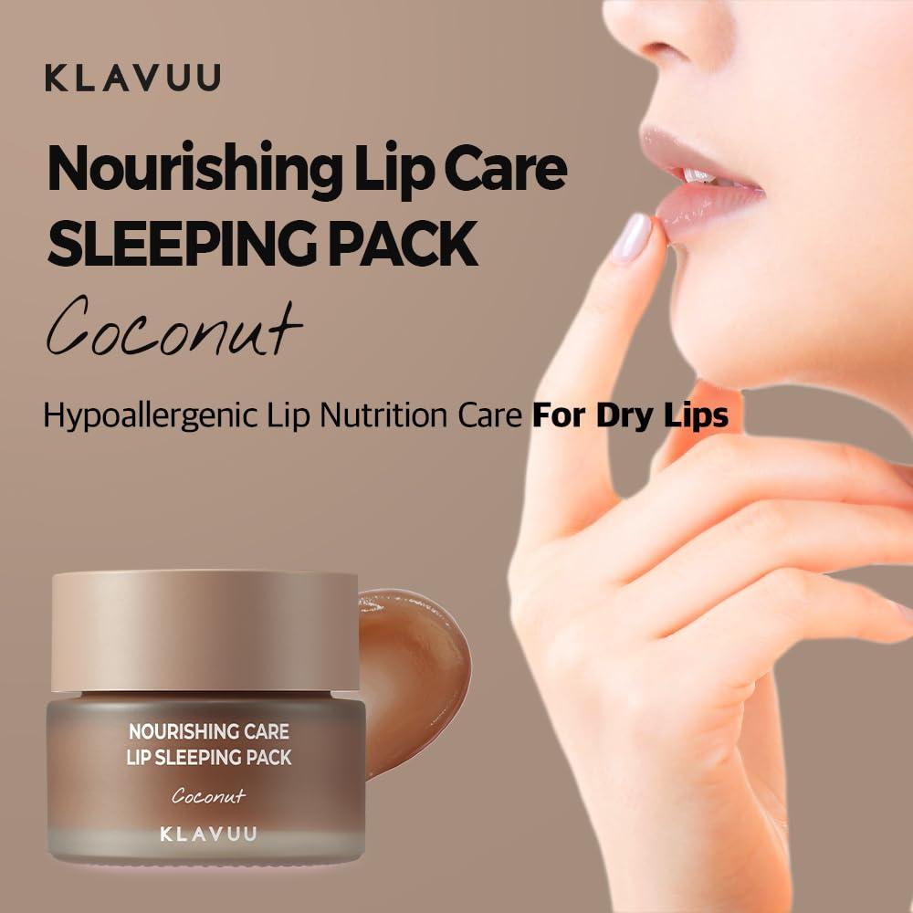 KLAVUU Klavuu Lip Mask Sleeping Pack (0.7oz) Overnight Deep Hydrating Korean Lip Balm Treatment for Very Dry, Chapped Lips | Lip Lightening & Plumping with Instant Hydration | Gentle Exfoliating (Coconut)