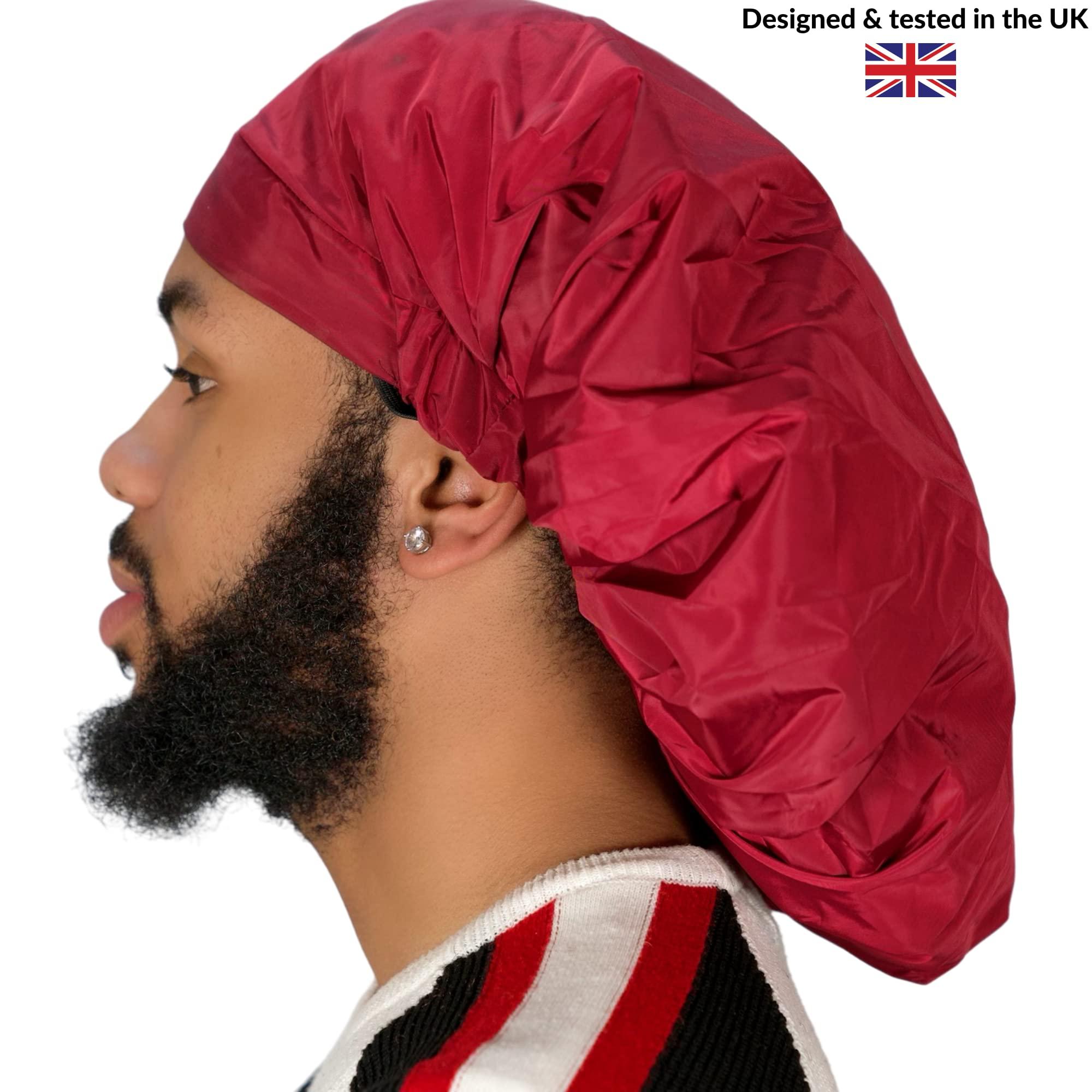 TTAT Try This an That TTAT Shower Cap Jumbo Size for Men & Women With Afro, Long Dreadlocks, Locs, Box Braids, Coily, Voluminous & Long Hair, Waterproof, Washable, Reusable & Adjustable (Maroon)