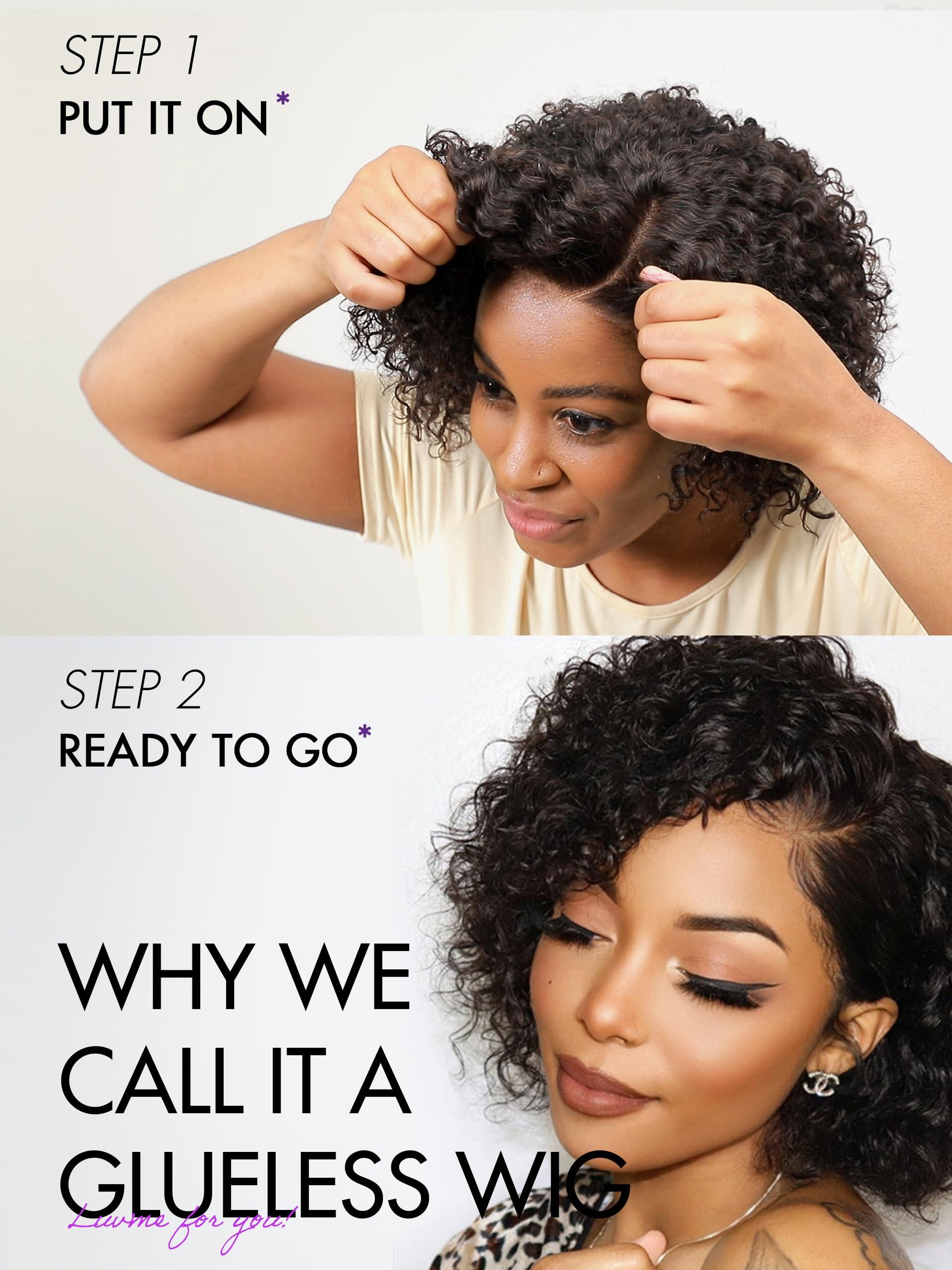 LUVME HAIR LUVME HAIR 10\'\' Glueless HD Curly Wig Human Hair Pre Cut Lace Wig, Real HD Lace Short Curly Bob Wigs 180 Density Human Hair Pre Plucked Bleached Knots Pre Cut