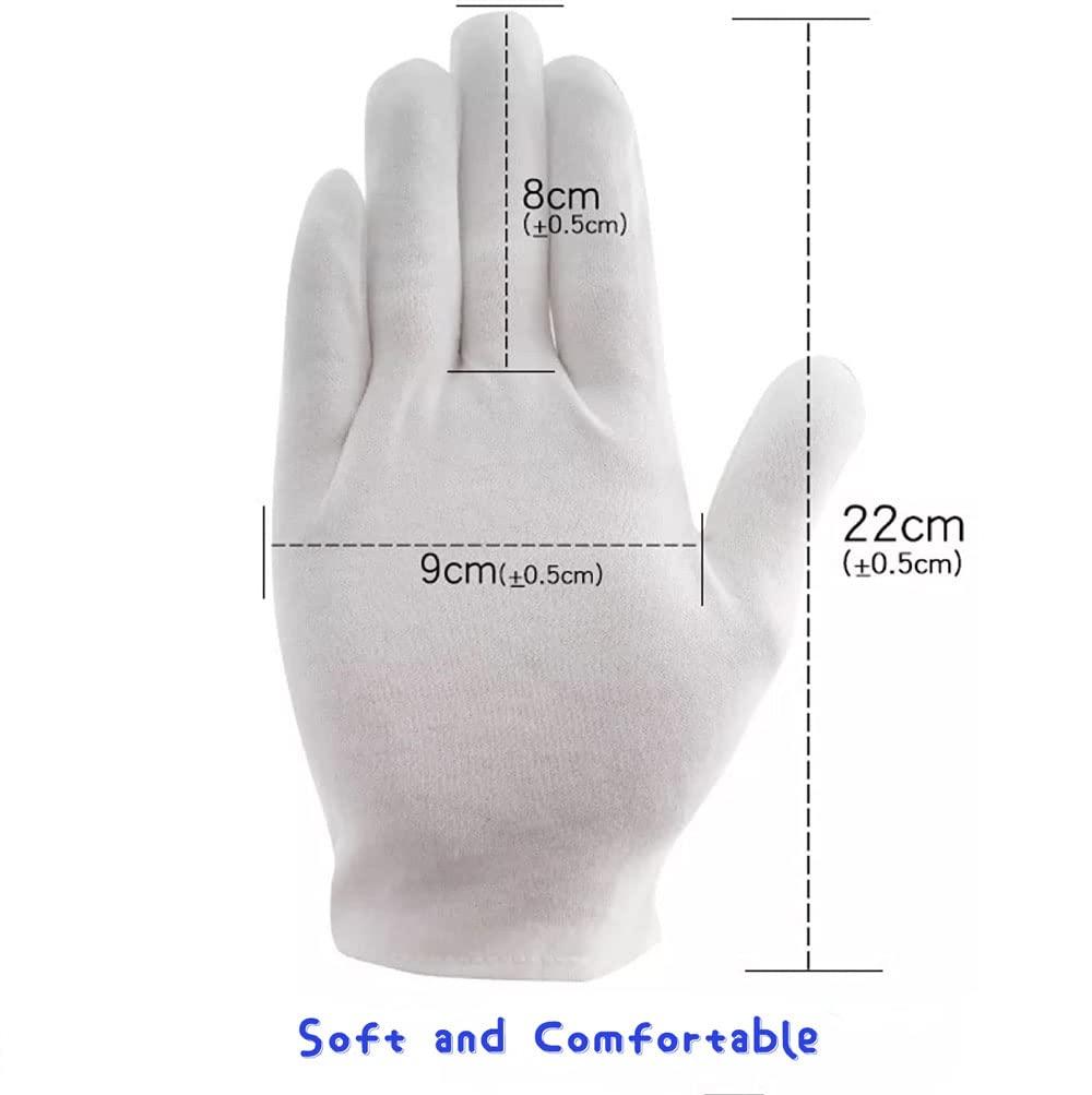 BWEISSTH 24 Pcs (12 Pair) White Cotton Gloves for Dry Hand Moisturizing Cosmetic Eczema Hand Spa and Coin Jewelry Inspection, Checking Gloves,Serving Gloves Stretchable Lining Gloves Moisturizing Gloves