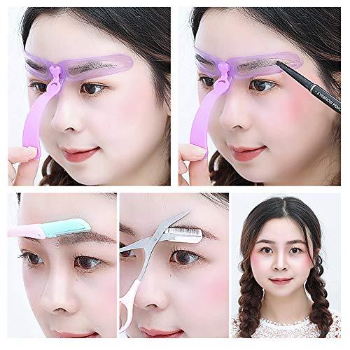 Aooba 12 PCS Eyebrow Stencils - Eyebrows Shape Reusable with Eyebrow Razors and Pencil, Eye Brow Shaping Template Stamp Kit with Handle and Strap Washable DIY Makeup Tools