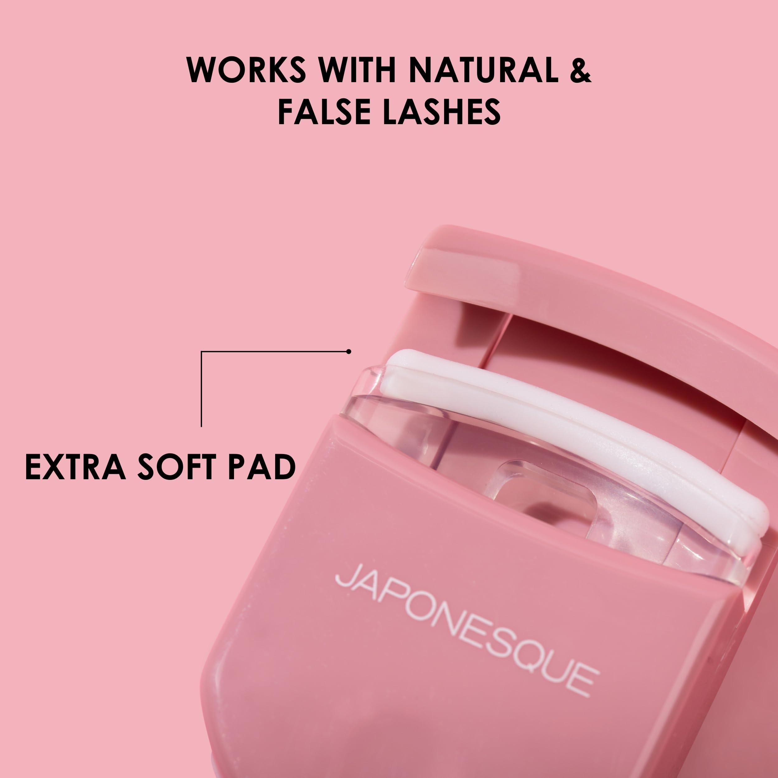 JAPONESQUE JAPONESQUE Travel Eyelash Curler, Pink - Plastic Eyelash Curlers for Travel Makeup, Go Curl Lash Curler with Bonus Replacement Lash Pad - 1 Pack