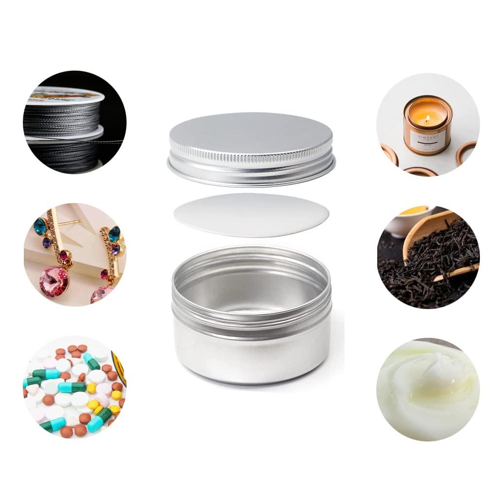 Generic LXLK 96 Pack 5ML Silver Aluminum Lip Balm Tins Cans Jars Empty Refillable Containers with Screw Lid Round Travel Storage Cosmetic Storage Bottle for Powder Candle Salve Spice Cream Anti-Leakage
