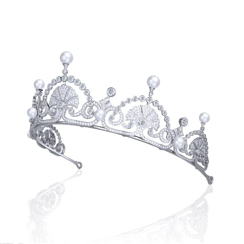 SEPBRIDALS The Lotus Flower Tiara,Classic Europe Royal Replica Pearls Diadem for Wedding,Women's Hair Accessories