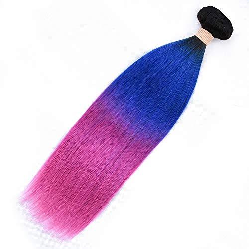 Tony beauty hair Tony Beauty Hair #1B/Blue/Pink Ombre Straight Human Hair 3 Bundles 300Gram Brazilian Human Hair Black Roots Blue to Pink 3 Tone Ombre Virgin Hair Weave Extensions Double Wefts (14 16 16)