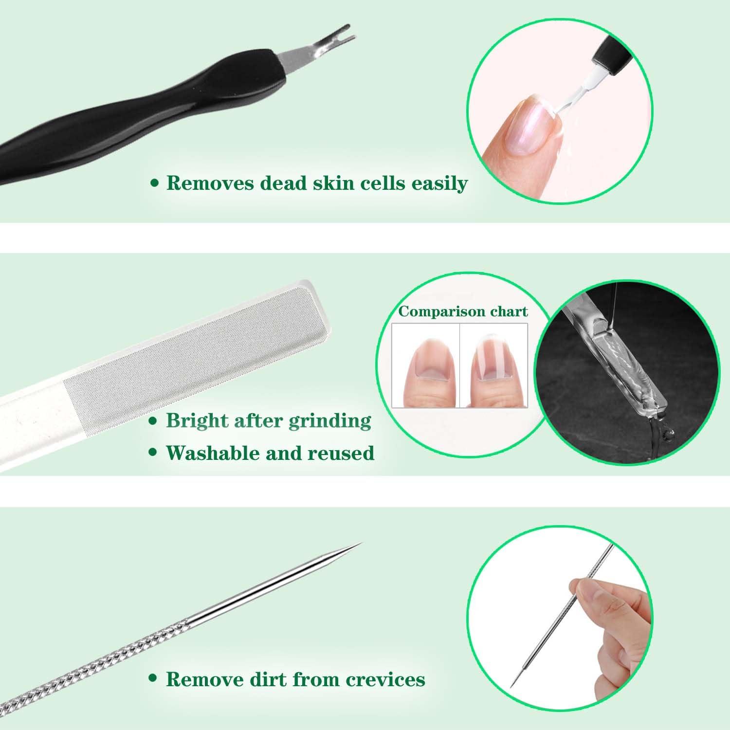 Geounzay Ingrown Toenail Pedicure Tool Kit, Nail File and Nail Lifter Pusher Double-Sided Nail Manicure Kit Stainless Steel Nail Care Treatment for Nail Correction Polish Pain Relief (11 Piece Set)