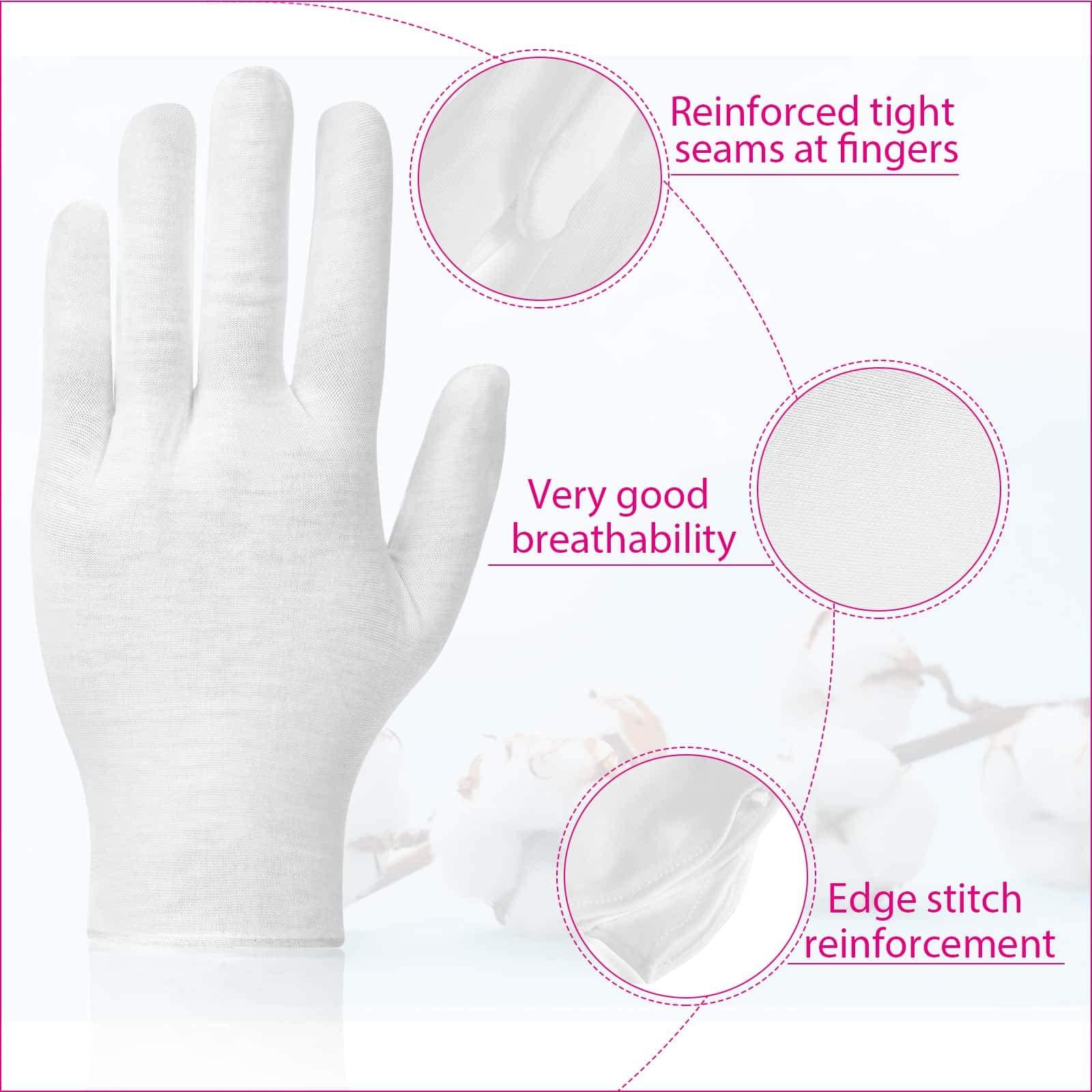 PAXCOO 20 Pairs Cotton Gloves for Dry Hands, Paxcoo White Cotton Gloves for Eczema, Cosmetic Moisturizing and Jewelry Inspection, Medium Size