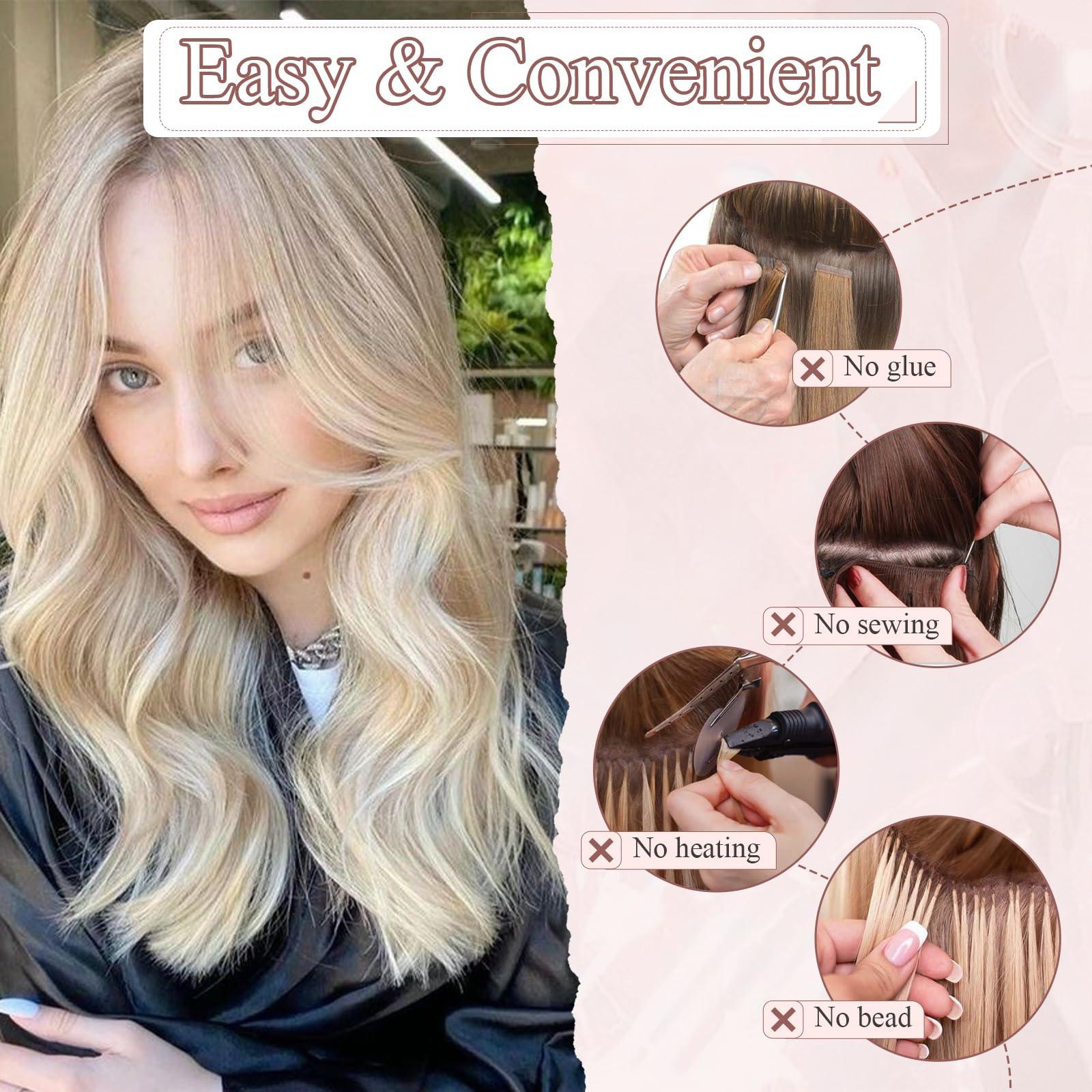 SEGO Pro SEGO Pro Halo Hair Extensions Real Human Hair Adjustable Halo Extensions Invisible Wire Hair Extensions Long Straight Hair Halo Extensions for Women,16inch Golden Brown mixed Bleach Blonde,65g