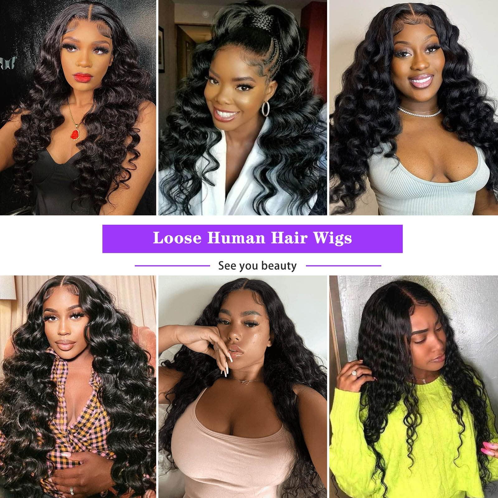 FASHION PLUS FASHION PLUS 15A Real Full Lace Human Hair Wigs Loose Wave HD Transparent Full Lace Wigs Human Hair Loose Deep Wave Full Handmade Invisible Whole Lace Wig Pre Plucked 180% Density Human Hair Wigs