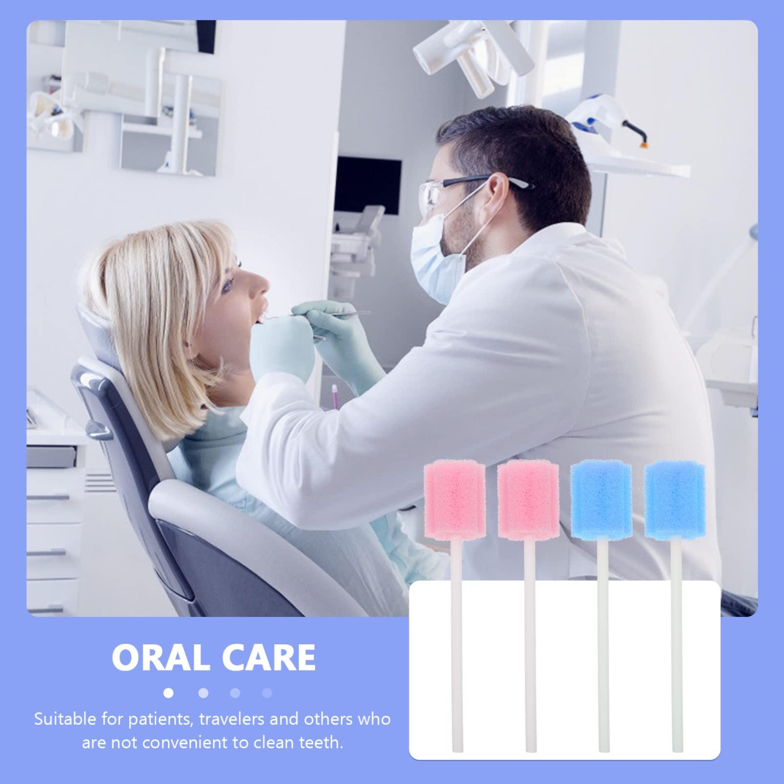 Healifty 50 Pcs Oral Care Swabs, Unflavored& Sterile Mouth Swabs Sponge for Mouth Cleaning (Blue& Pink)