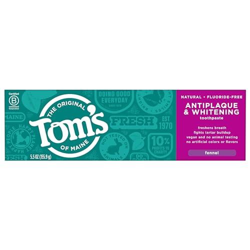 Tom's of Maine Tom\'s of Maine Fluoride-Free Antiplaque & Whitening Natural Toothpaste, Fennel, 5.5 oz. 2-Pack