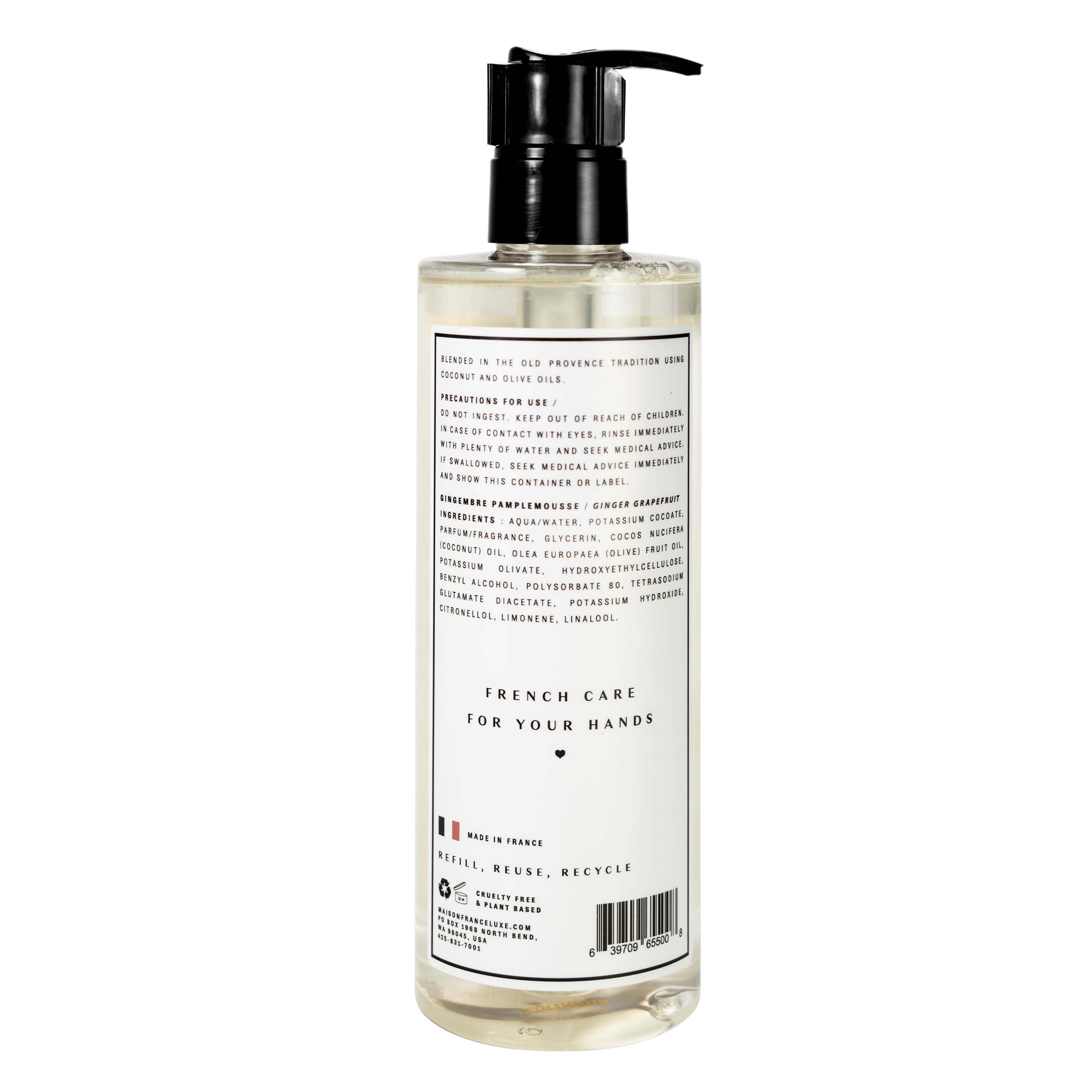 Maison France Luxe Maison France Luxe French Liquid Hand Soap, 400ml, Ginger Grapefruit - Soft Hand Wash that Hydrates and Cleanses - Biodegradable Liquid Soap, Plant-Based, Paraben-Free& Non Toxic Hand Soap
