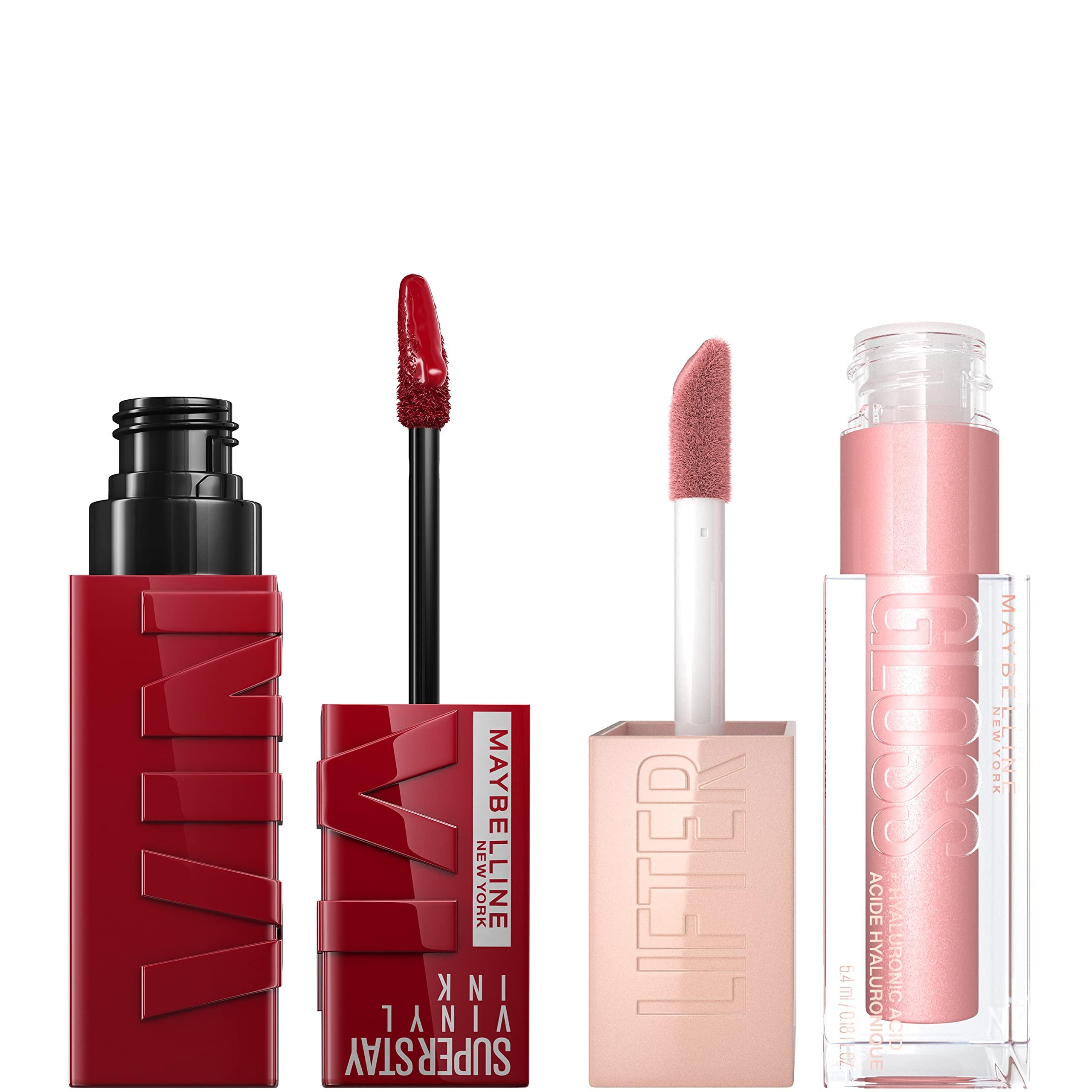 MAYBELLINE Maybelline Super Stay Vinyl Ink Liquid Lipstick + Lifter Gloss Makeup Bundle, Includes 1 Red Lipstick in Lippy and 1 Pink Lip Gloss in Opal
