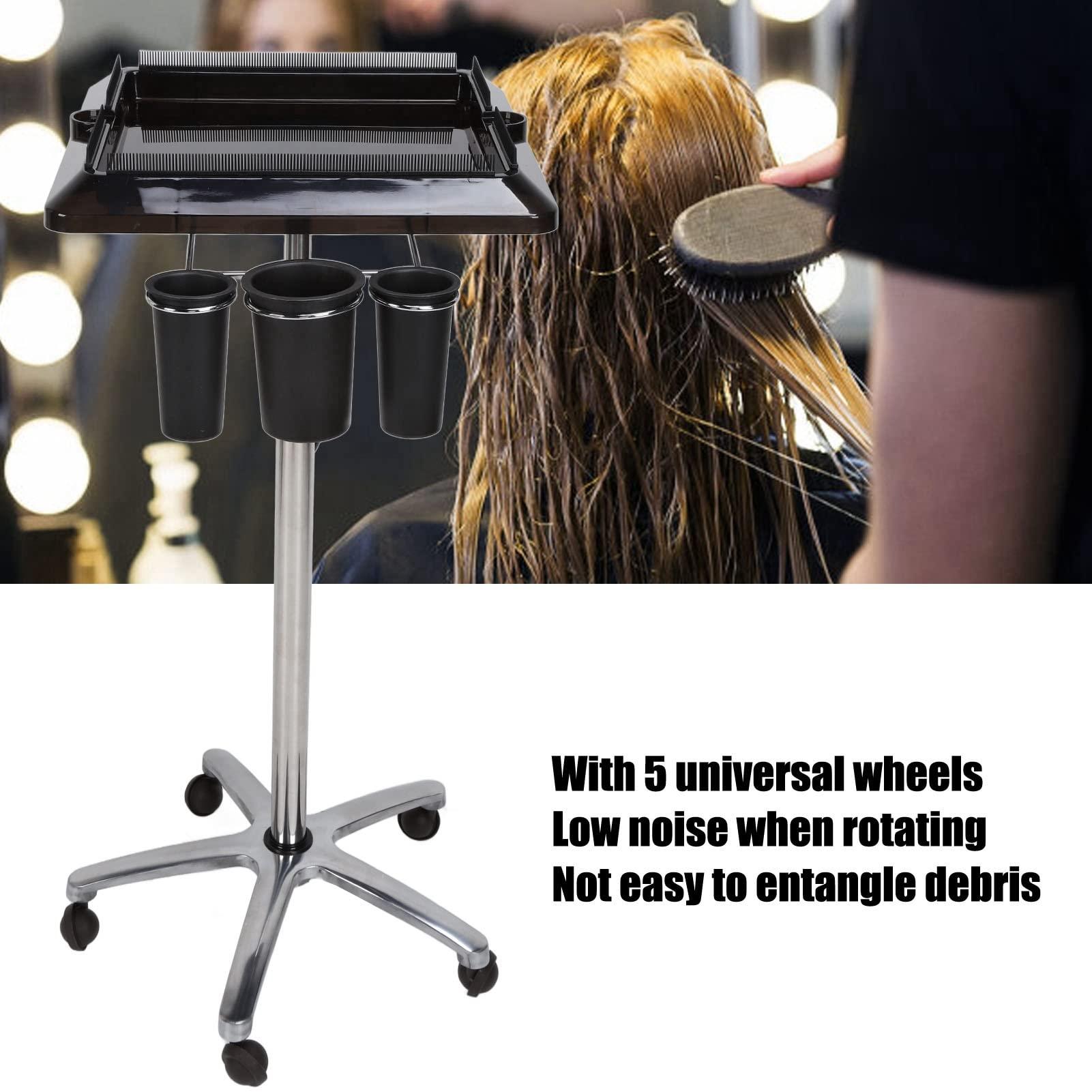 Sorandy Rolling Salon Tray Cart Height Adjustable, Aluminum Tray Cart on Wheels Hair Salon Wig Holder Removable Hair Extension Tool Holders Stand for Hair Salon