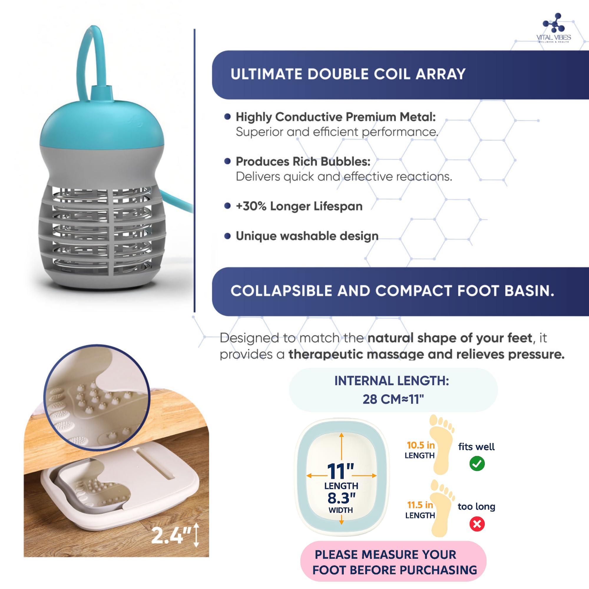 Vital Vibes Vital Vibes Ultimate Ionic Foot Bath Detox Machine - Foot Detox Machine for Spa Bath with Touch Display - Epsom Salt & Towel - Collapsible Soaking tub -Powerful Array- Ion Wristband-Tub Liners