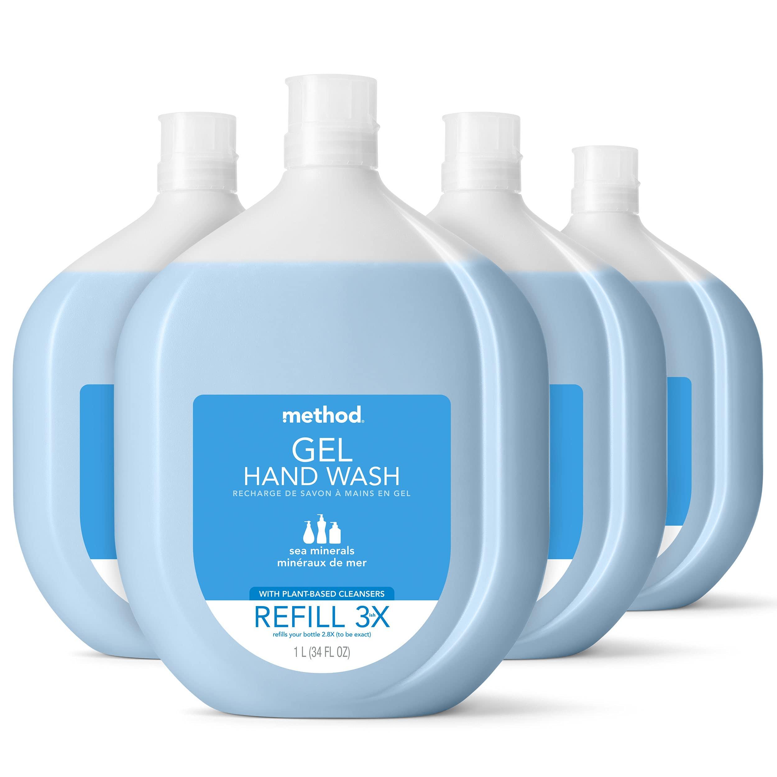 Method Method Gel Hand Soap Refill, Sweet Water, Recyclable Bottle, Biodegradable Formula, 34 oz & Gel Hand Soap Refill, Sea Minerals, 34 oz, 4 pack, Packaging May Vary