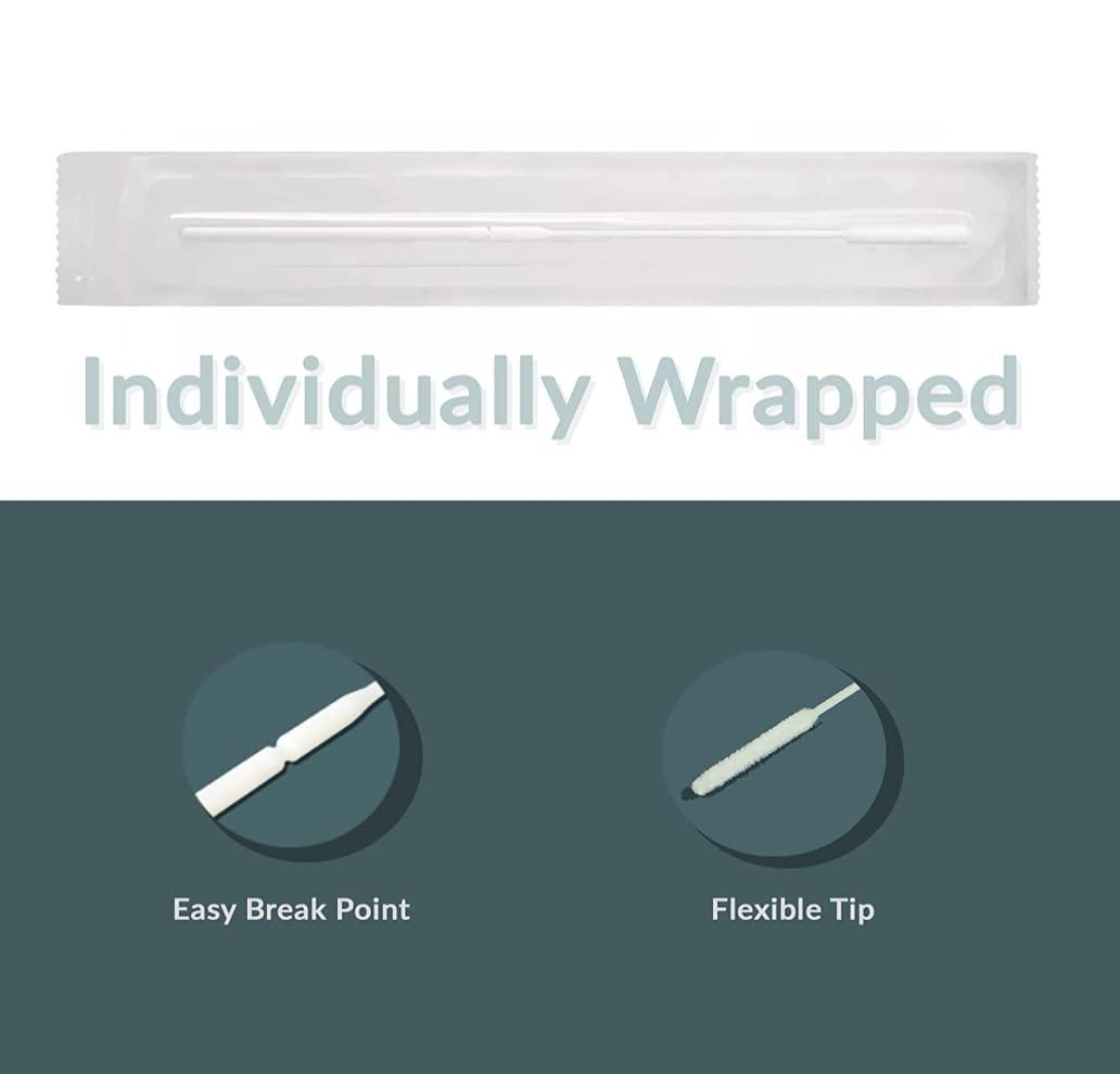 ZK Medical and Healthcare Manufacturing Co. Sterile Nasopharyngeal Swabs - Pack of 100 Flocked Nasal Swabs for Sampling, 80 mm Break Point, Nylon Flocking Tip, White