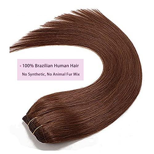 BUGUQI 80g Hair Extensions Clip in Human Hair Darker Brown Human Hair Extensions Clip in Real Hair Straight Thick Weft 20 Inch 7pcs
