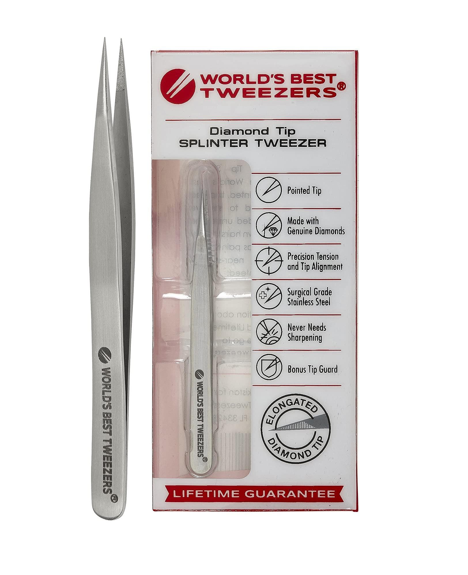 Regine Switzerland World\'s Best Tweezers Splinter Out Needle Nose Tweezers - High Precision Fine Point Stainless Steel Tweezers for Ingrown Hair, Ticks, Glass Removal - Diamond Tip Professional Tool for Face & Eyebrows