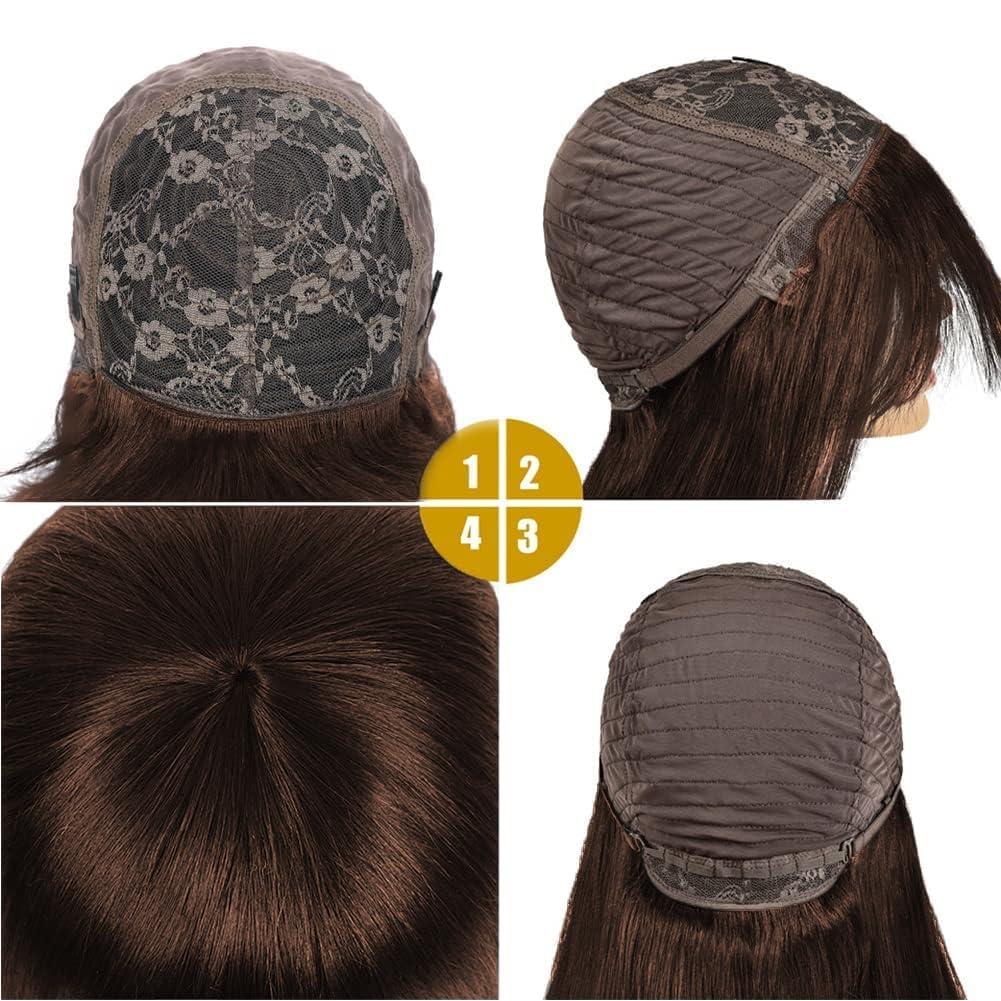 NICMISS NICMISS Chocolate Brown Human Hair Wigs with Bangs Short Bob Wig Human Hair 14 Inch Straight Bob Wigs for Black Women Human Hair Glueless None Lace Front Brazilian Hair Dark Brown