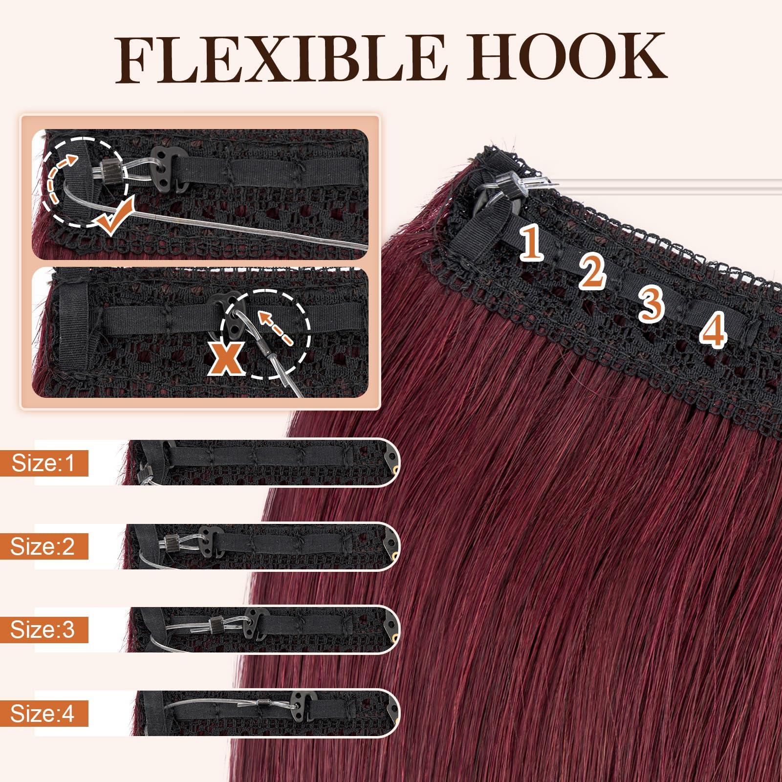 S-noilite Halo Hair Extensions Real Human Hair,S-noilite Halo Hair Extensions,Halo Hair Extension for Women,100% Human Hair Halo Extensions,Halo Hair 65g/18inch 99J Wine Red