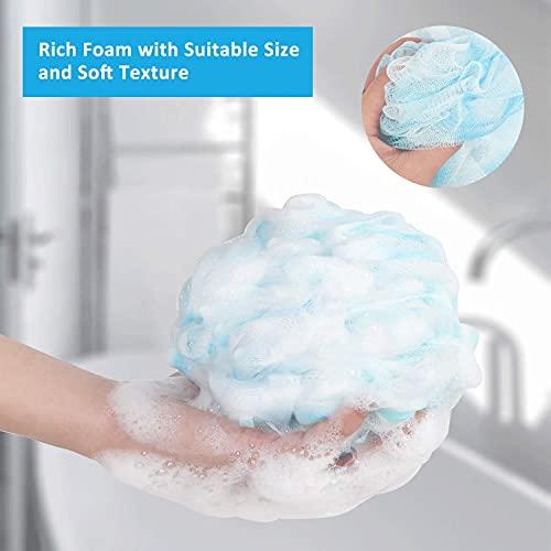 SYHZC UPMSX SYHZC Bath Sponge Loofah 75g/PCS Soft Shower Sponge Extra Large Mesh Poufs Body Scrubber Exfoliating Shower Puff for Women and Men, Set of 4, Flower Color (Green-Purple-Large)