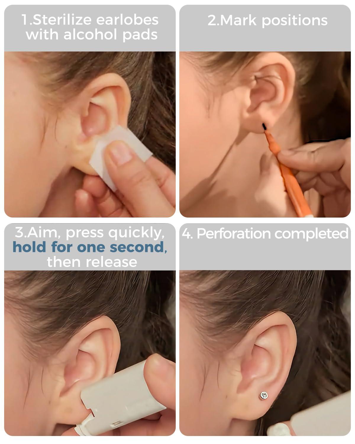 SugarTang SugarTang Ear Piercing Kit | Disposable Ear Piercing Gun Kit Made in 316L Surgical Stainless Steel with 4mm - 4prong Cubic Zirconia | At Home Self Piercing Kit with Earrings Studs