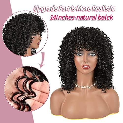 rosmile rosmile Curly Wigs for Black Women - Natural Black Synthetic African American Full Kinky Curly Afro Hair Wig with Bangs