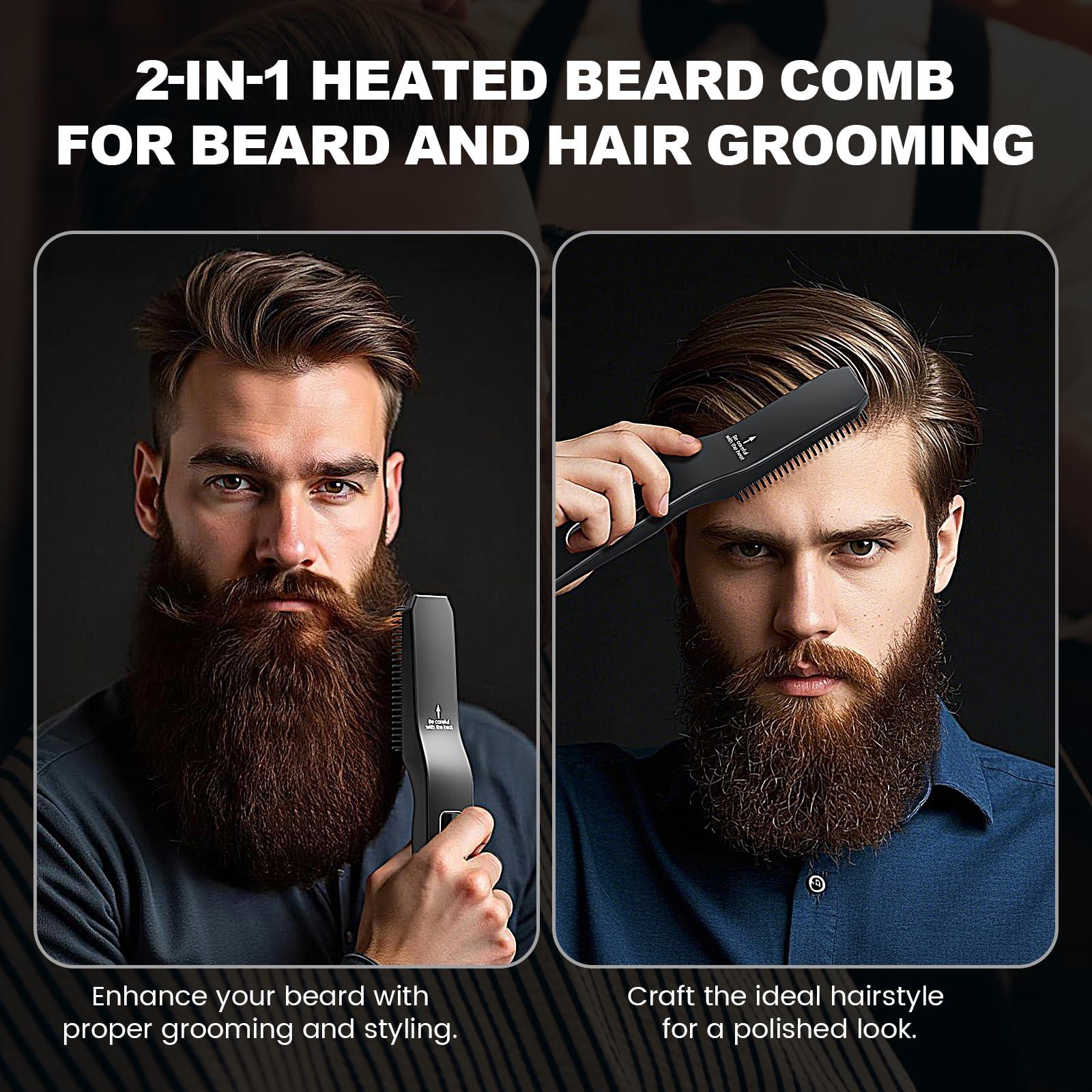 TUIREL TUIREL Beard Straightener for Men, 2 in 1 Heated Beard Brush, 6 Temperature Settings LCD Display Anti-scalding Hot Comb for Beard Care Kit for Men Gifts Set
