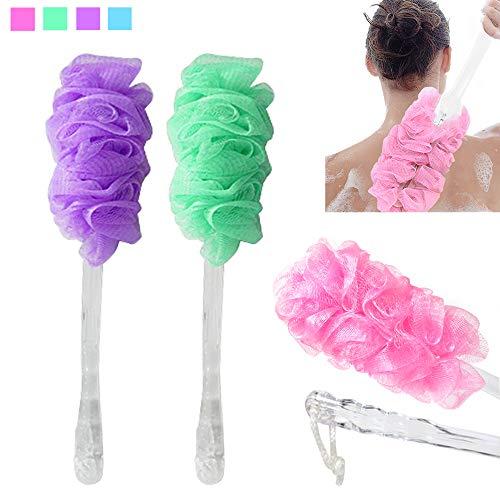 AllTopBargains 2 PC Bath Brush Long Handle Skin Exfoliating Shower Back Scrubber Sponge Loofahs