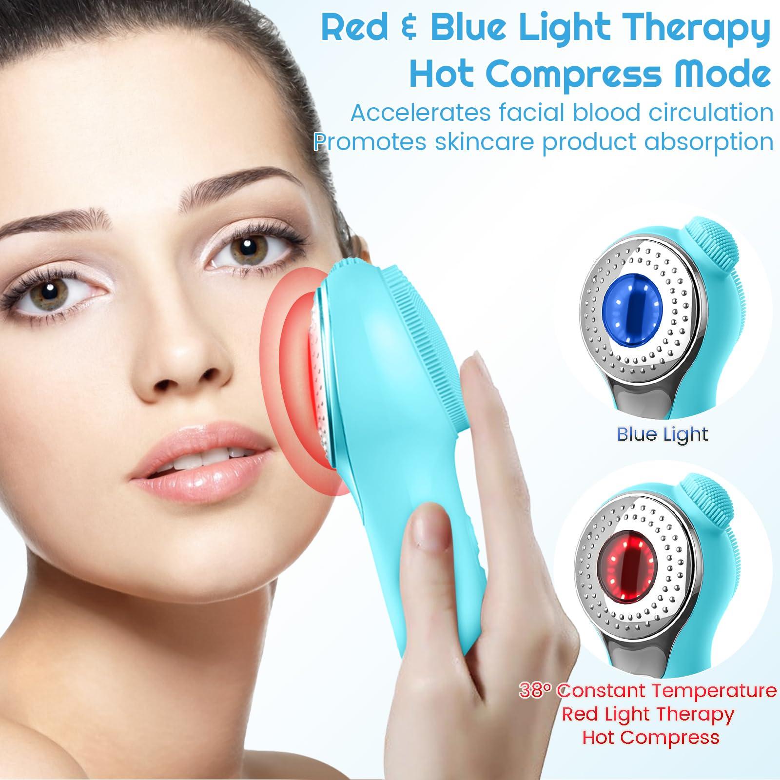 Landmore Landmore Silicone Face Scrubber, Waterproof Facial Cleansing Brush with Red Light Thermal Massage, Electric Face Scrubber with Nose Scrubber Exfoliator for Women/Men Deep Cleansing, Power Exfoliating