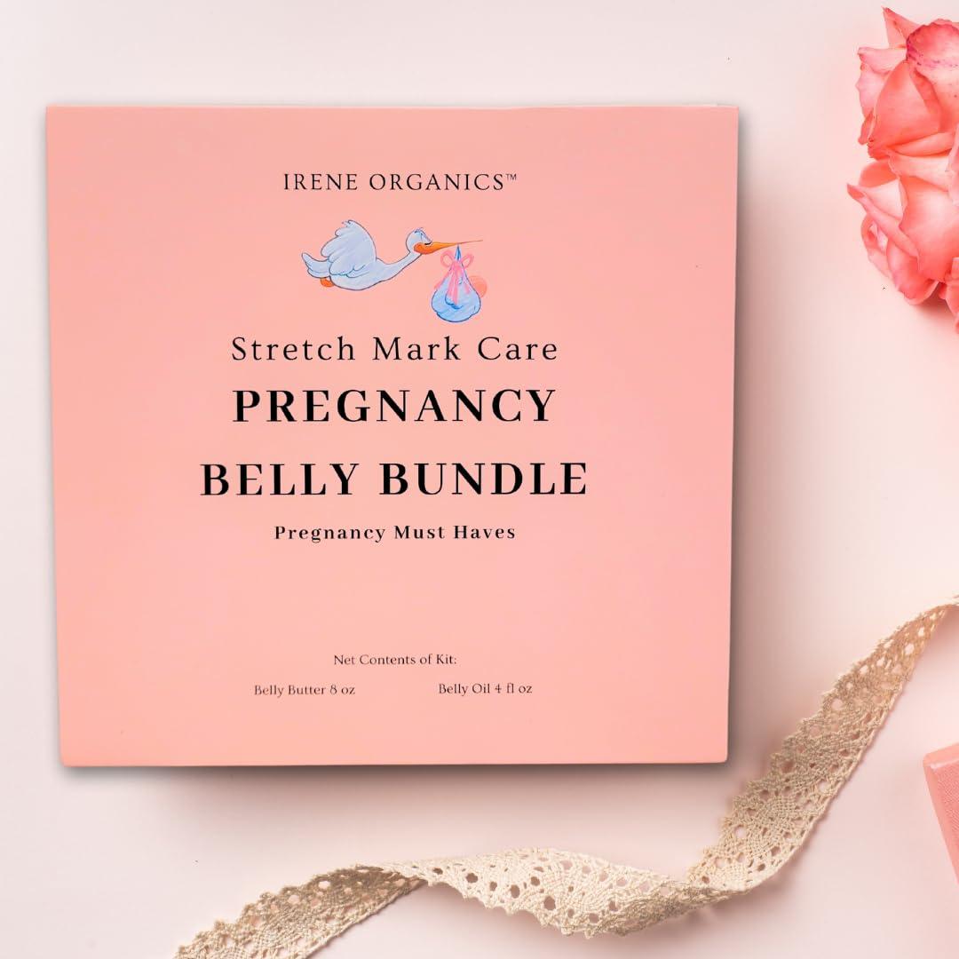 Irene Organics Belly Bundle by Irene Organics - Organic Belly Butter and Oil for Pregnancy Stretch Mark Prevention and Treatment - Award Winning Skincare For Pregnancy and Postpartum - Mother\'s Day Gift Set (Large)