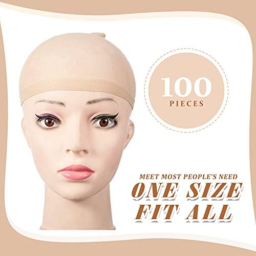 Waydress 100 Pieces Wig Cap Elastic Medium Nylon Stocking Caps Stretchy Stocking Wig Caps Secure Your Hair, Lightweight, Breathable (Beige)