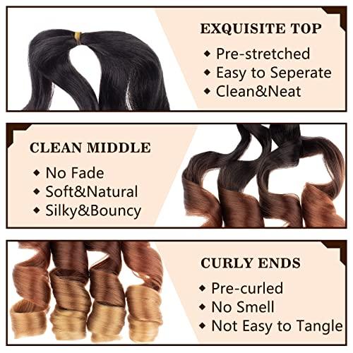 COOKOO COOKOO 22 Inch Spanish Curly Braids Hair 2 Pack Loose Wavy Braiding Hair with Curly Ends Ombre Dark Brown to Light Blonde Pre Stretched Synthetic Hair Extensions for Box Braids Crochet Hair 1B/30/27#