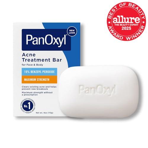 PanOxyl PanOxyl Acne Treatment Bar with 10% Benzoyl Peroxide, Maximum Strength Bar Soap for Face, Chest and Back, Benzoyl Peroxide Soap Body Wash, Vegan, For Acne Prone Skin, 4 oz