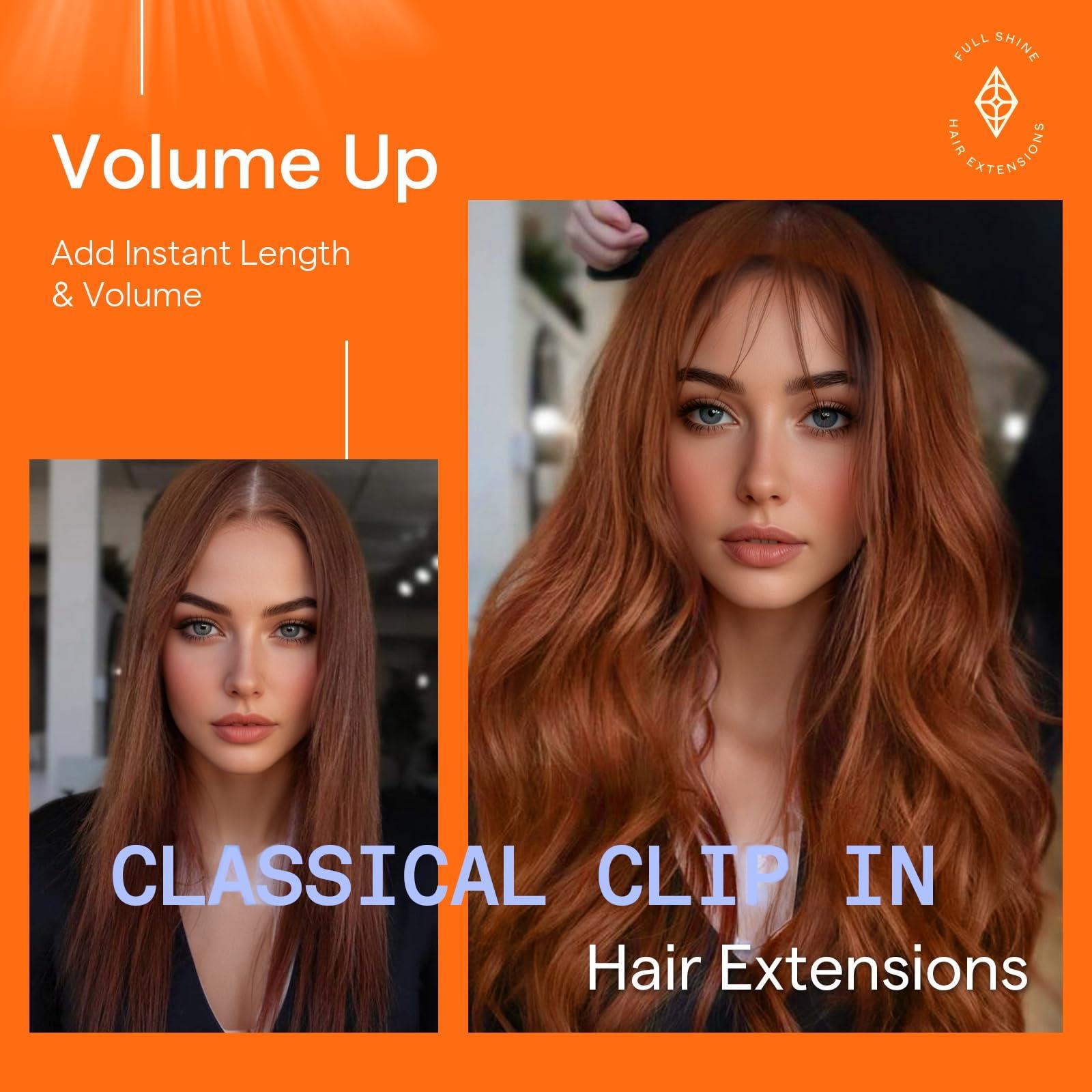 Full Shine Full Shine Auburn Hair Extensions Clip in Human Hair 10 Inch Short Clip in Hair Extensions Red Hair Clip in Real Hair Extensions Invisible Hair Extensions 7 Pcs