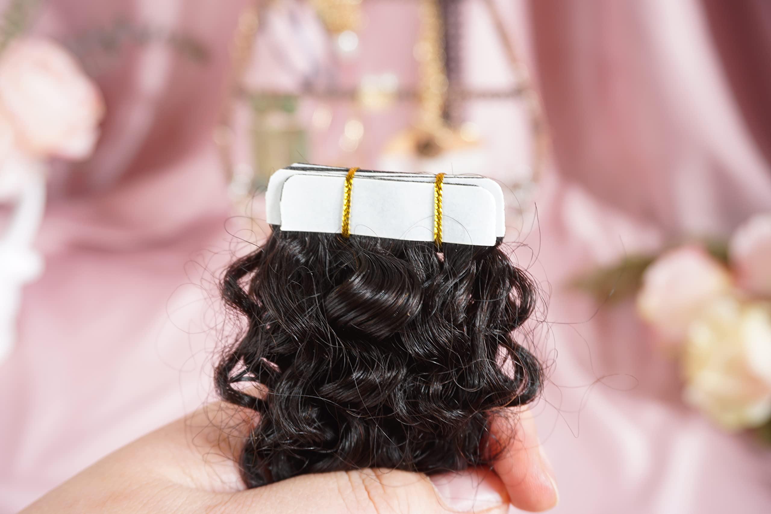 LANMINGO Kinky curly tape in hair extensions 40pcs tape ins for black women natural black real human hair 3c Afro kinky curly invisible strong tape on hair extension (26INCH)