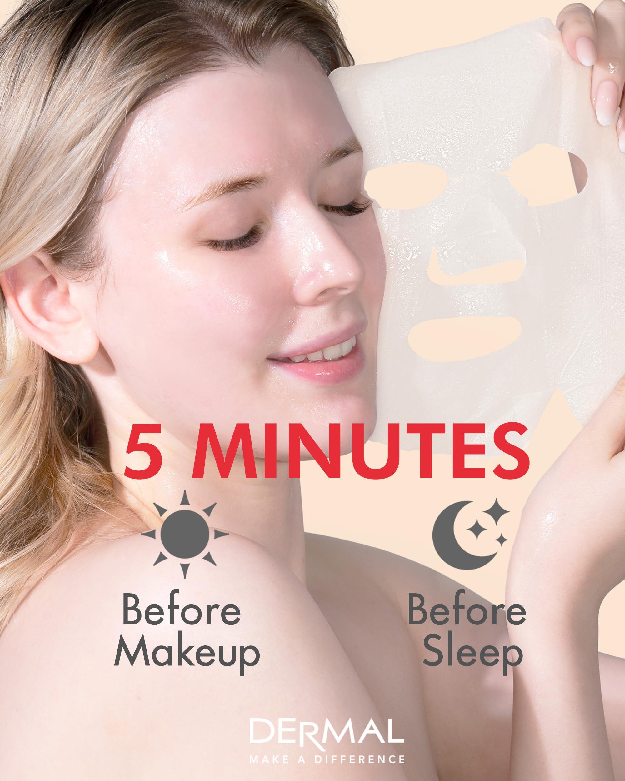 DERMAL DERMAL Rose Collagen Essence Korean Facial Mask Sheet Pack of 10 - Reviving Tired Skin, Soothing & Hydrating - Hypoallergenic Skin Friendly Sheet